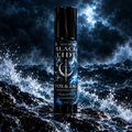 Black Tide oil roller, moonlit stormy sea, dagger and crescent moon label