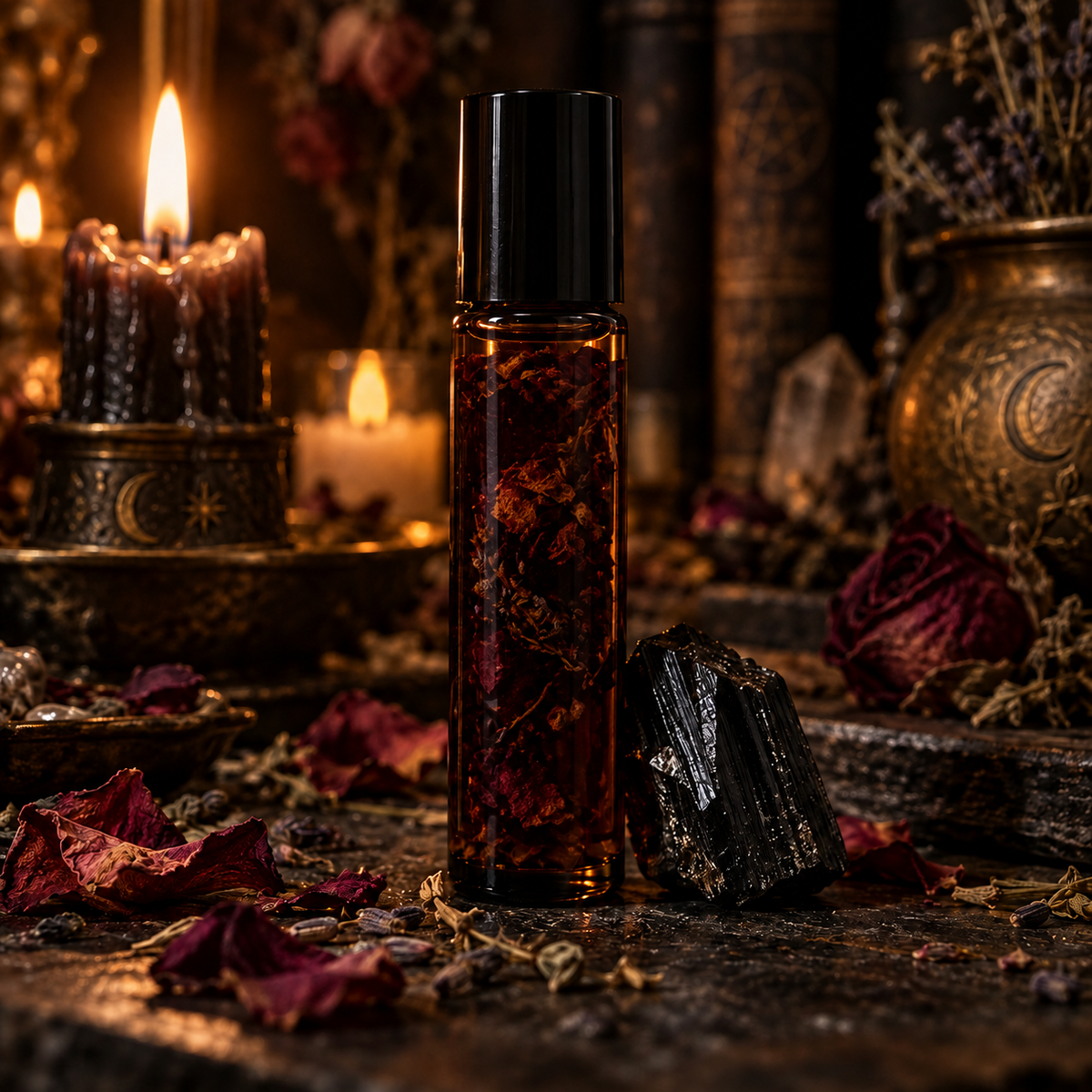 Custom Magic Oil - roller bottle with black tourmaline crystal