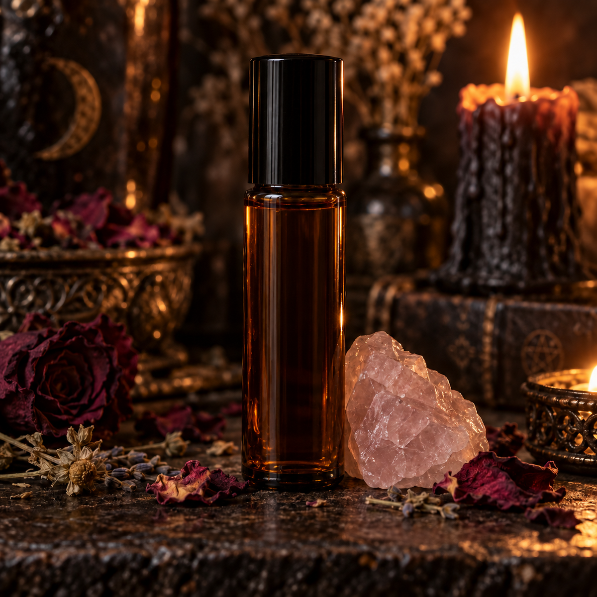 Custom Magic Oil - roller bottle with rose quartz crystal