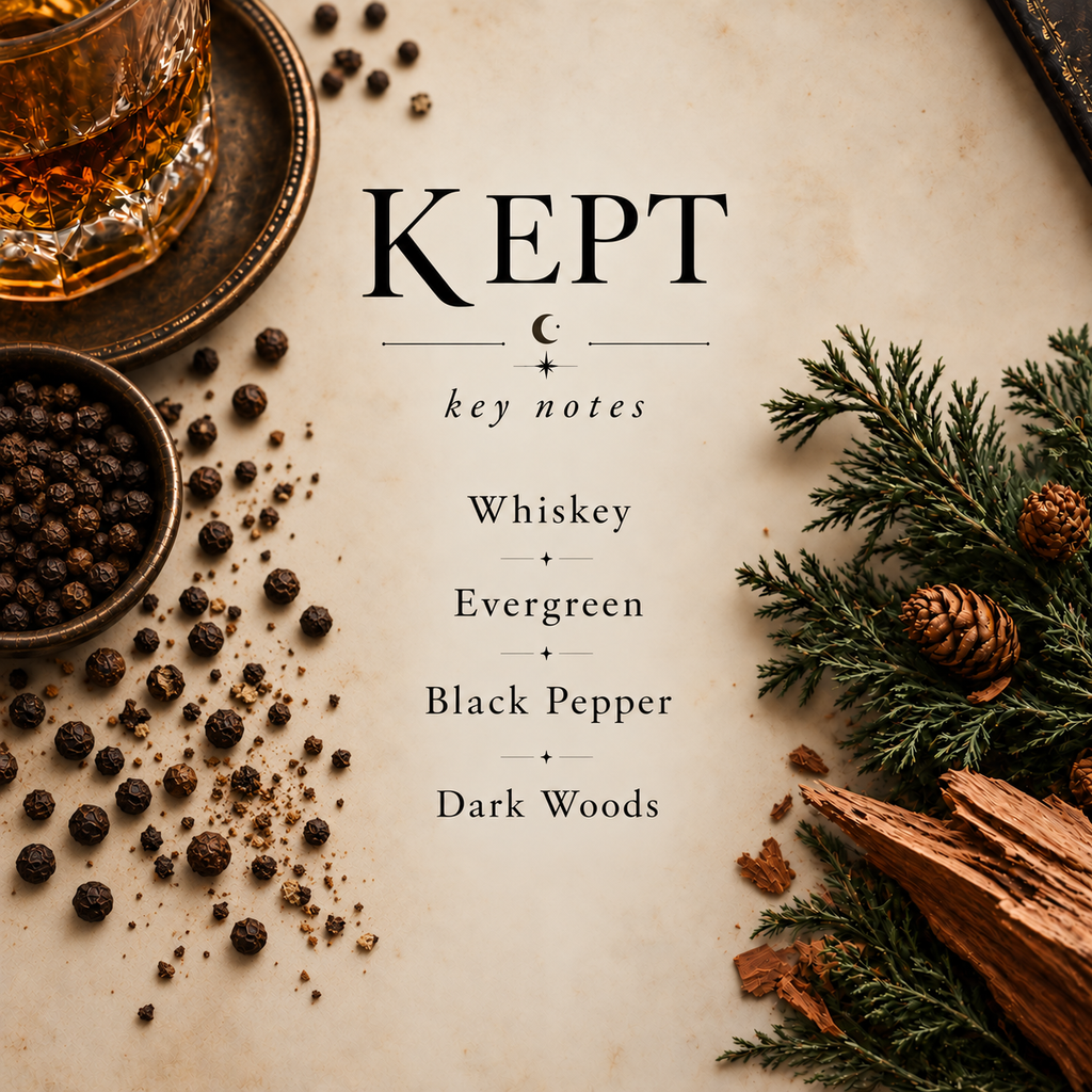 Kept key notes: Whiskey, Evergreen, Black Pepper, Dark Woods