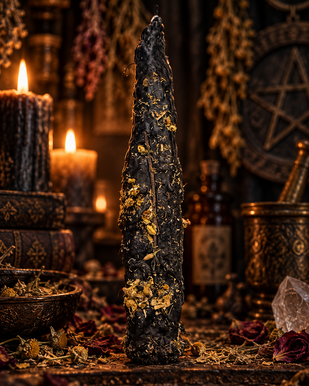 Protection Spell Candle - lifestyle shot with candles and crystal