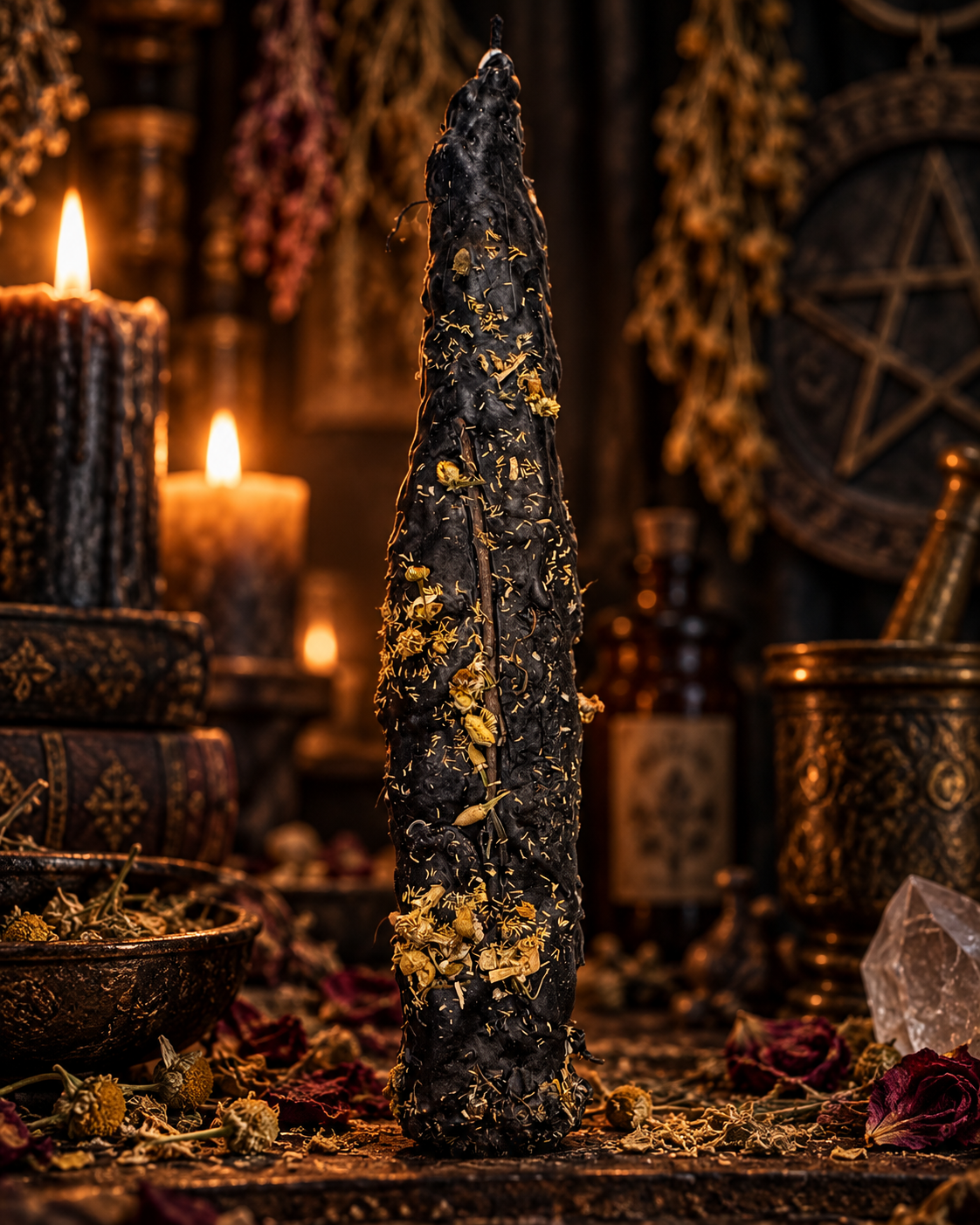 Protection Spell Candle - lifestyle shot with candles and crystal